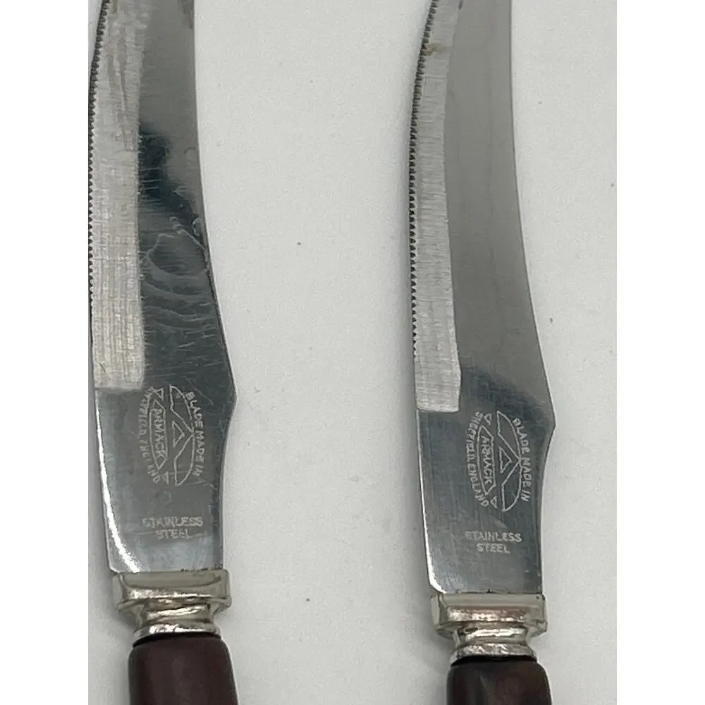 Vintage Armack Sheffield England Stainless Steel Steak Knives Set of 6 Brown